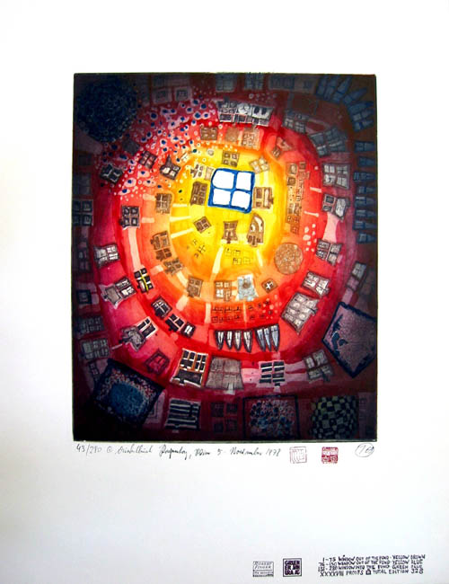 Hundertwasser - Window Out of the Pond - Window Into the Pond - 1978 color etching and aquatint